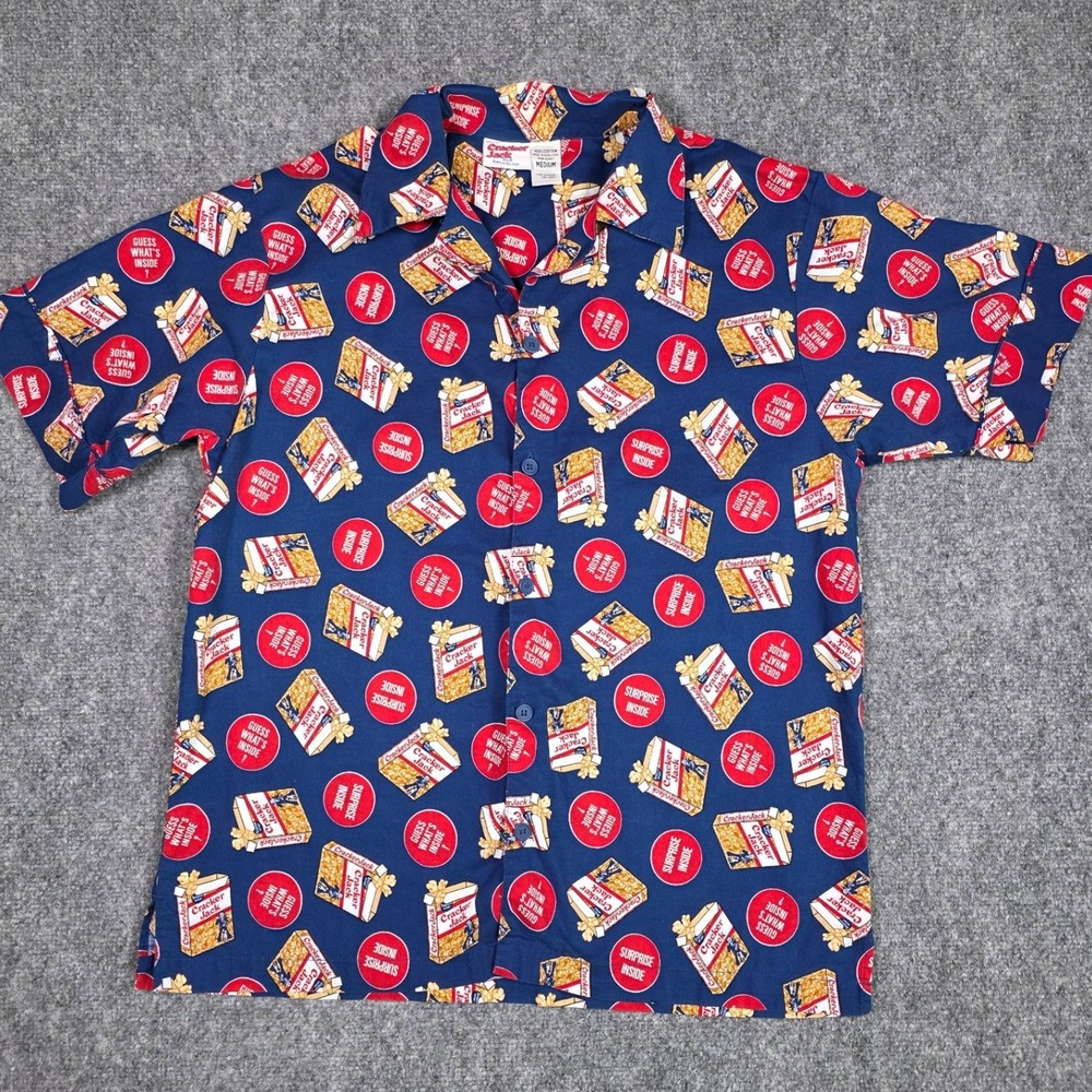 Vintage Cracker‎ Jack Button Down Shirt Mens Medium Blue All Over Print 2002